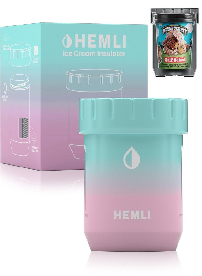 Hemli Ice Cream Pint Cooler, Fits All Standard Ice Cream Pints, Leakproof Lid with Silicone Seal, Non-Slip Bottom, Keeps Ice Cream Frozen for Hours, Stainless Steel Pint Cooler with Grip Lid - Image 1